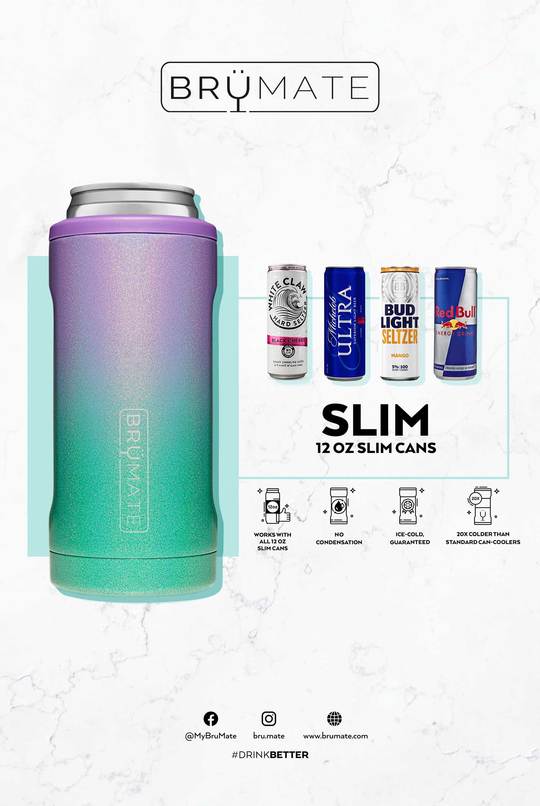 Brumate Hopsulator Slim 12 oz Slim Onyx Leopard BPA Free Vacuum